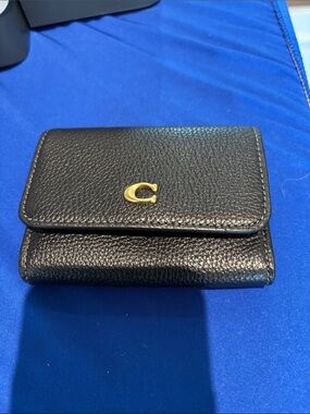 Coach Black Pebbled Leather Wallet with Gold 'C' Hardware
